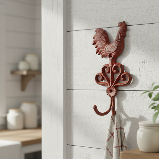 Rooster Wall Hook, Red Cast Iron Country Kitchen for Keys or Towels
