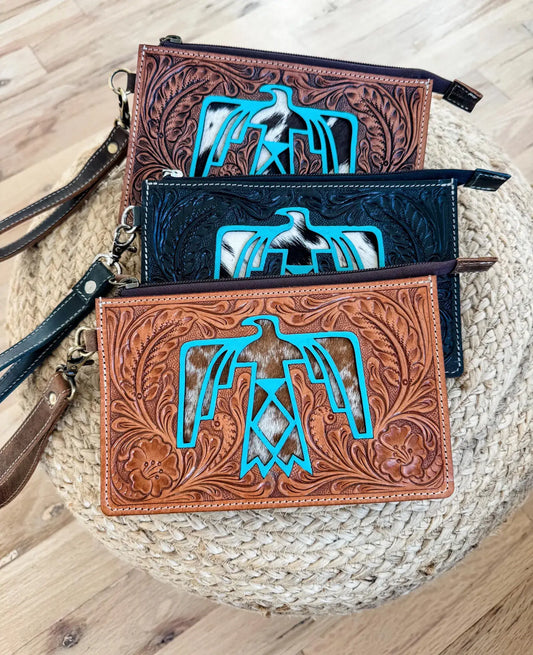 Sadie Thunderbird Wristlet Western Hand Tooled Leather