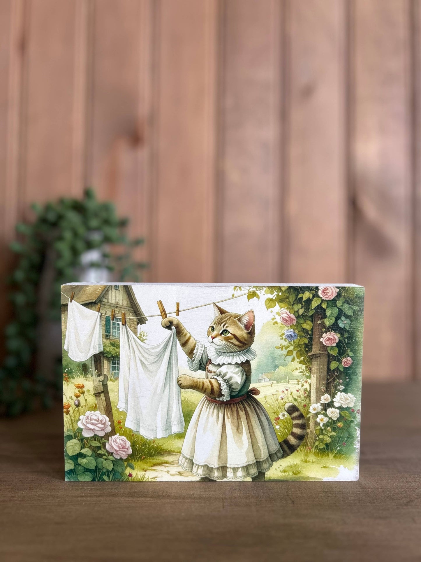 Cat Hanging Laundry Sign