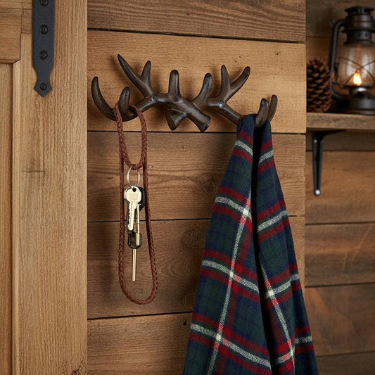 Antler Wall Hook, Cast Iron Cabin and Lodge for Coats or Hats, 10"