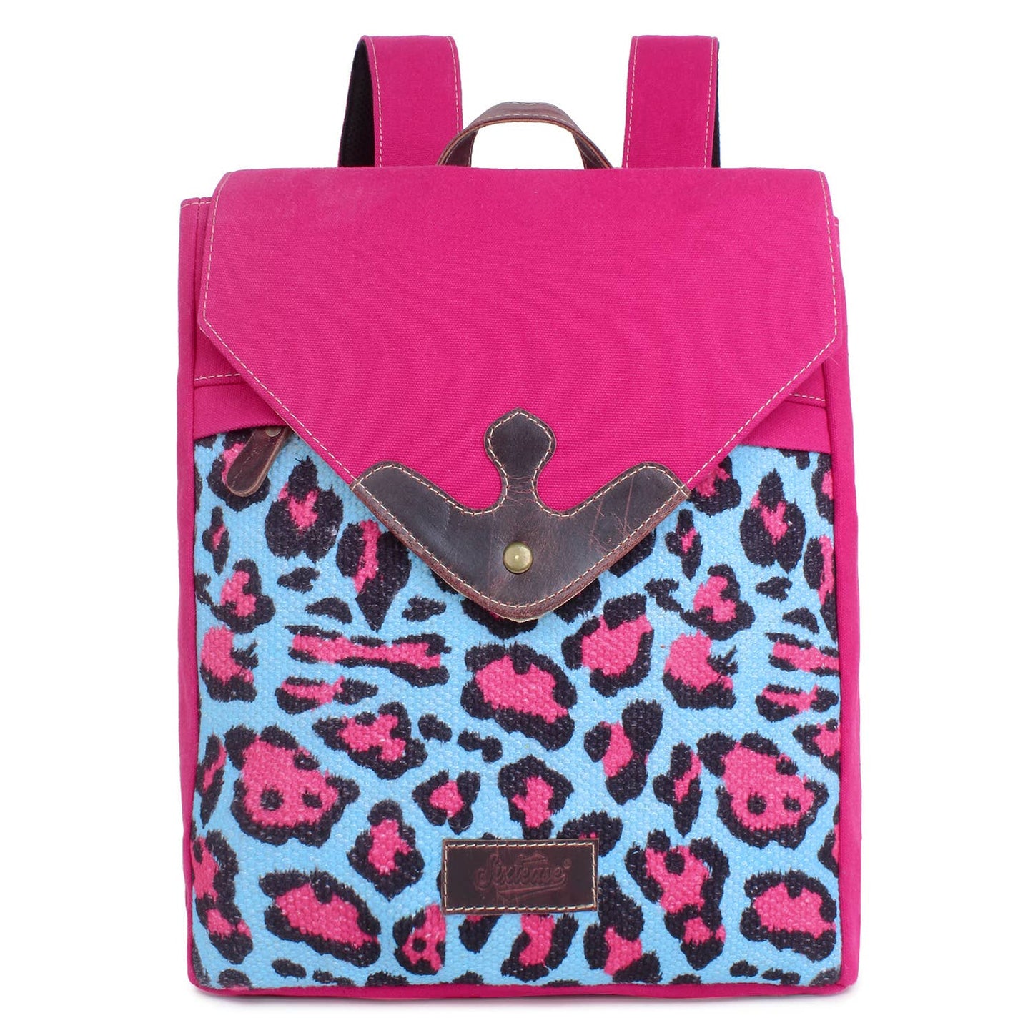 Pink Leopard Up-cycled Canvas / Genuine Leather Backpack