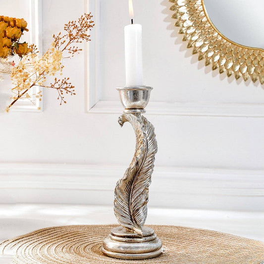 Decorative Feather Candle Holder: Silver Finish