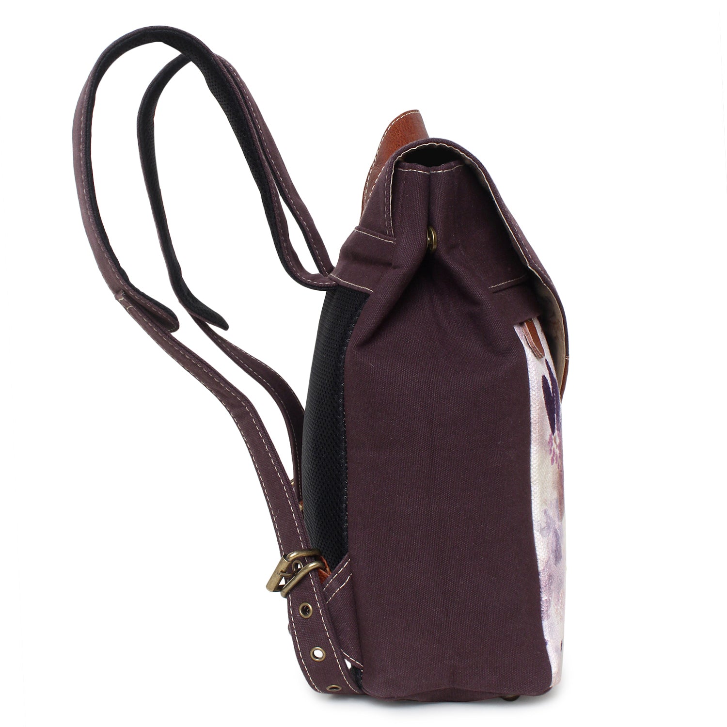 Floral Up-cycled Canvas / Genuine Leather Backpack image 2