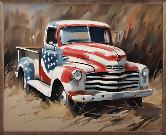 American Flag Truck In Field image 0