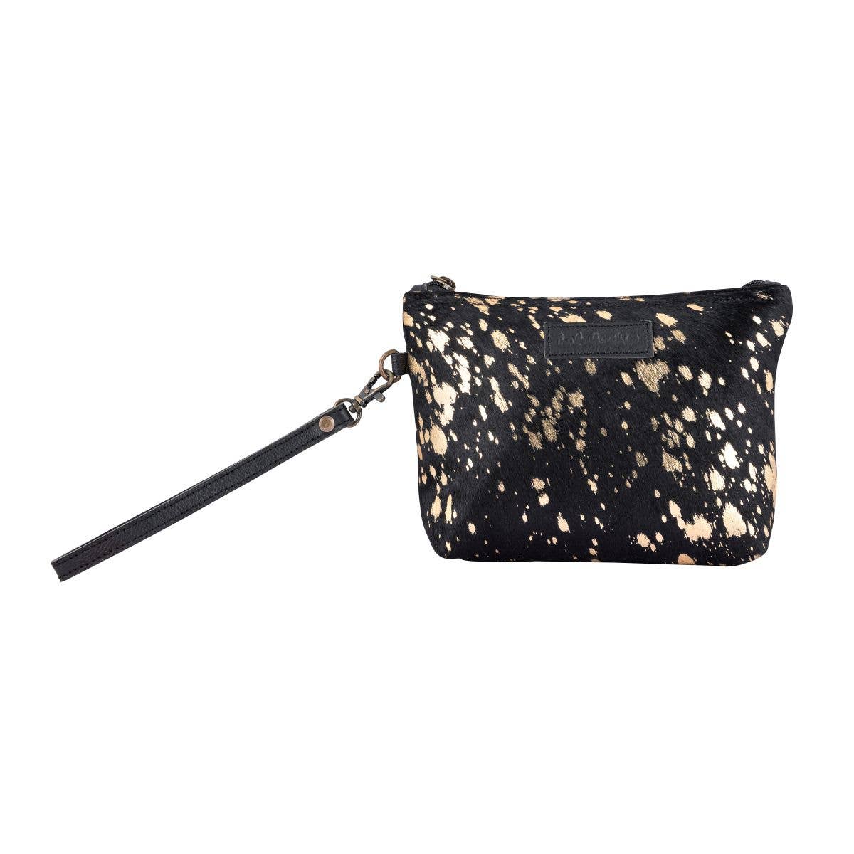 Black & Gold Leather Wristlet