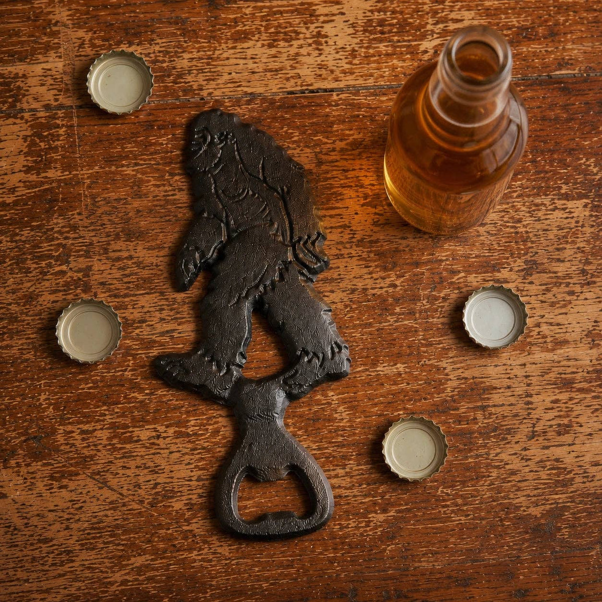 Bigfoot Bottle Opener, Black Cast Iron Bar Tool, 6.8"