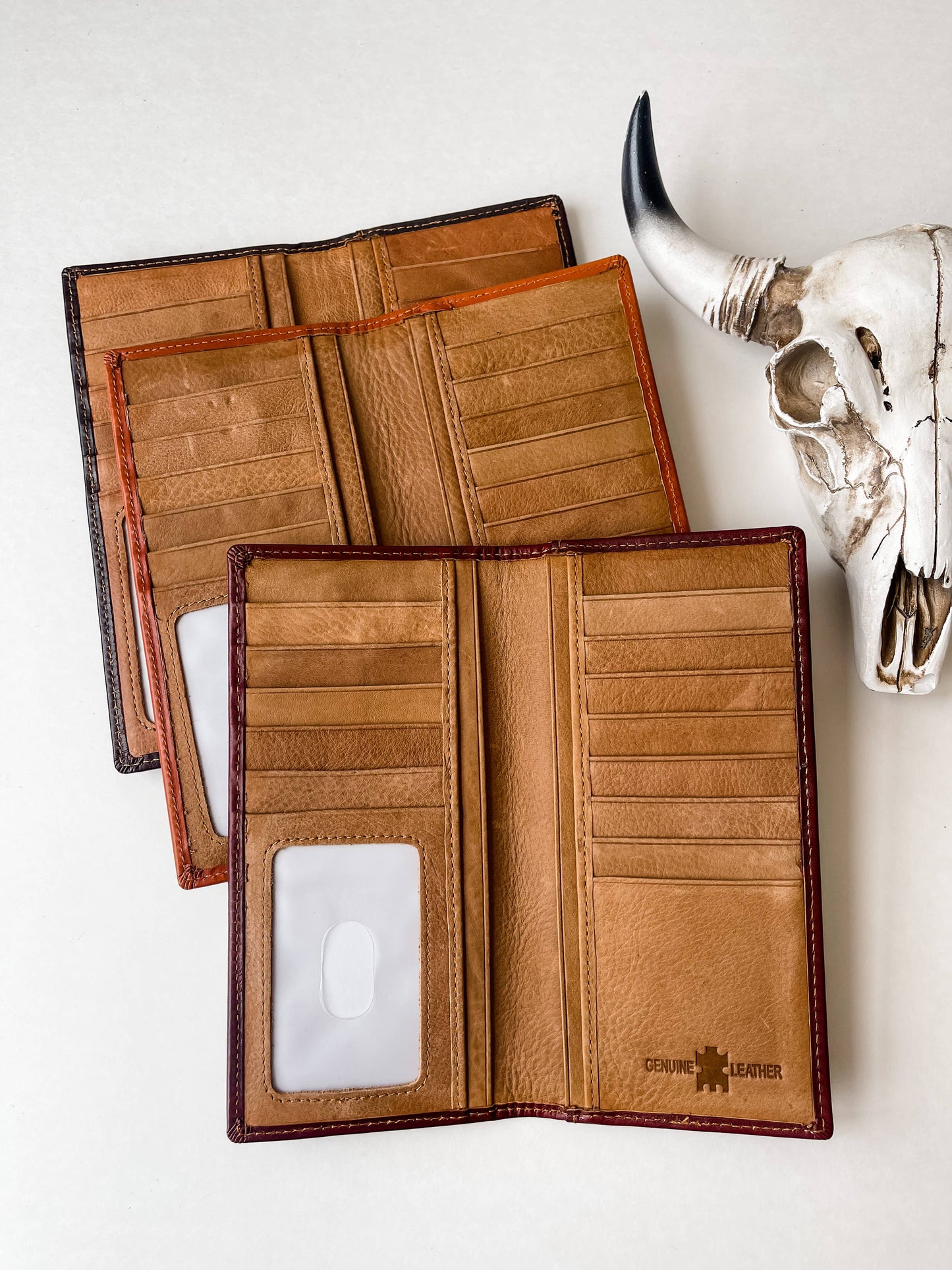 Longhorn Genuine Leather Bi-Fold Long Wallet
