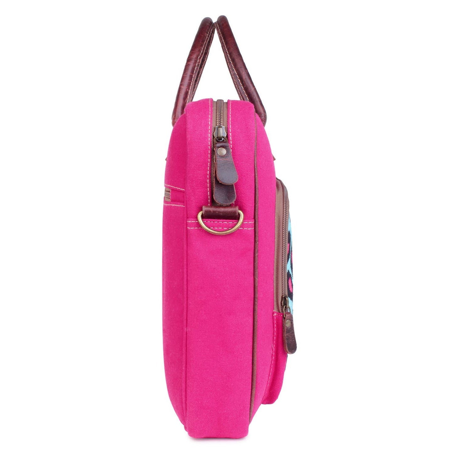 Pink Leopard Up-cycled Canvas & Leather Laptop Bag