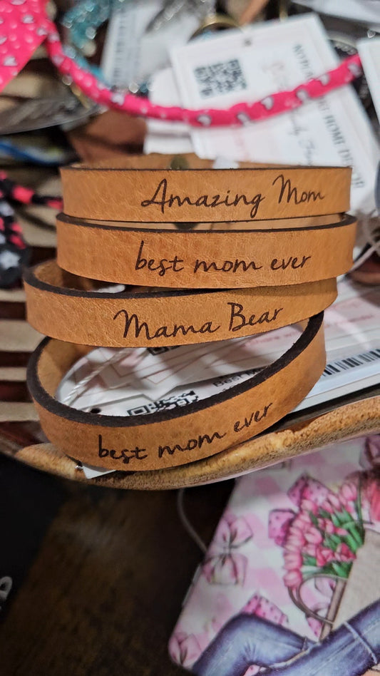 Mama Bear Thin Leather Bracelet image 0