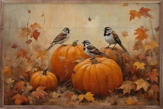 Sparrows On Pumpkins image 0