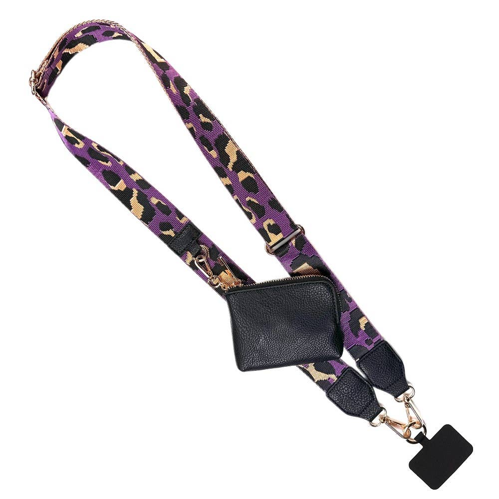 Clip & Go Strap with Pouch - Leopard Collection: Purple/Black w/RFID Pouch