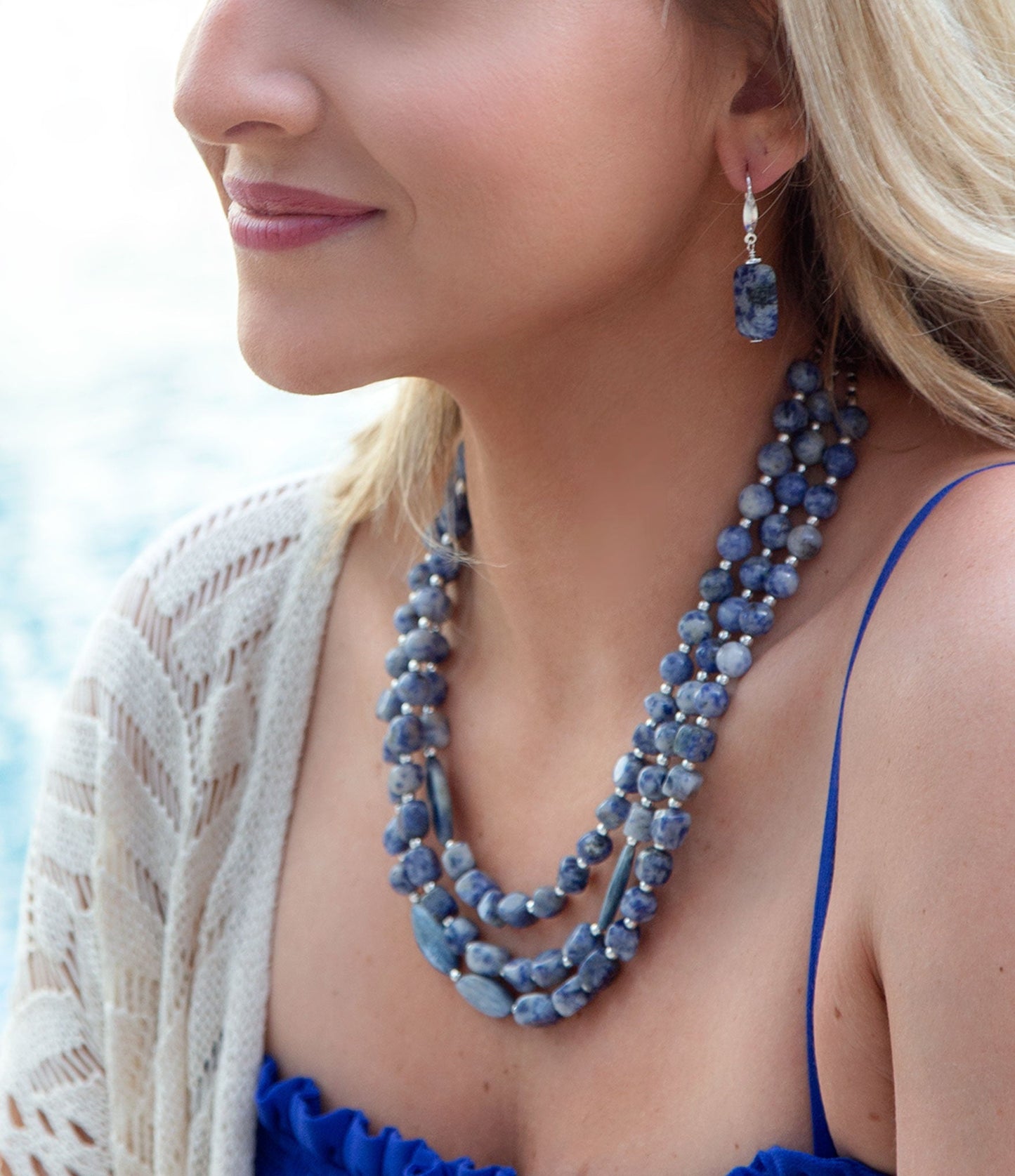 Denim Kyanite Blue Lapis Sterling Silver Strand Necklace