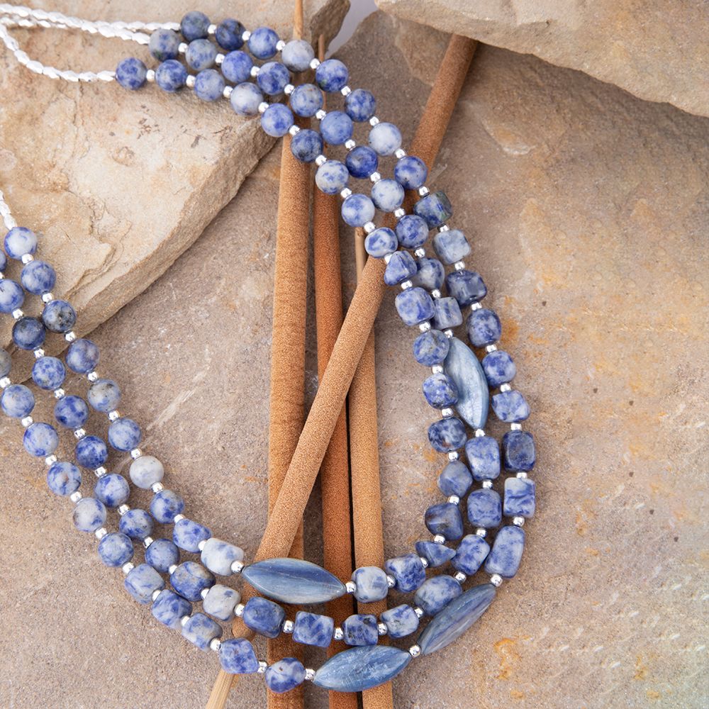 Denim Kyanite Blue Lapis Sterling Silver Strand Necklace