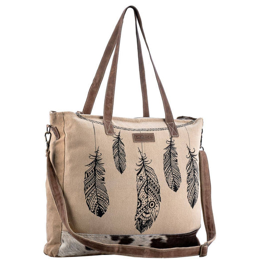 Feather Up-cycled Canvas & Genuine Leather Messenger Bag image 0