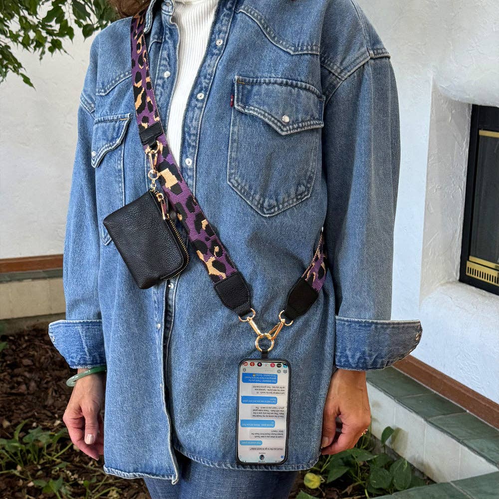 Clip & Go Strap with Pouch - Leopard Collection: Purple/Black w/RFID Pouch