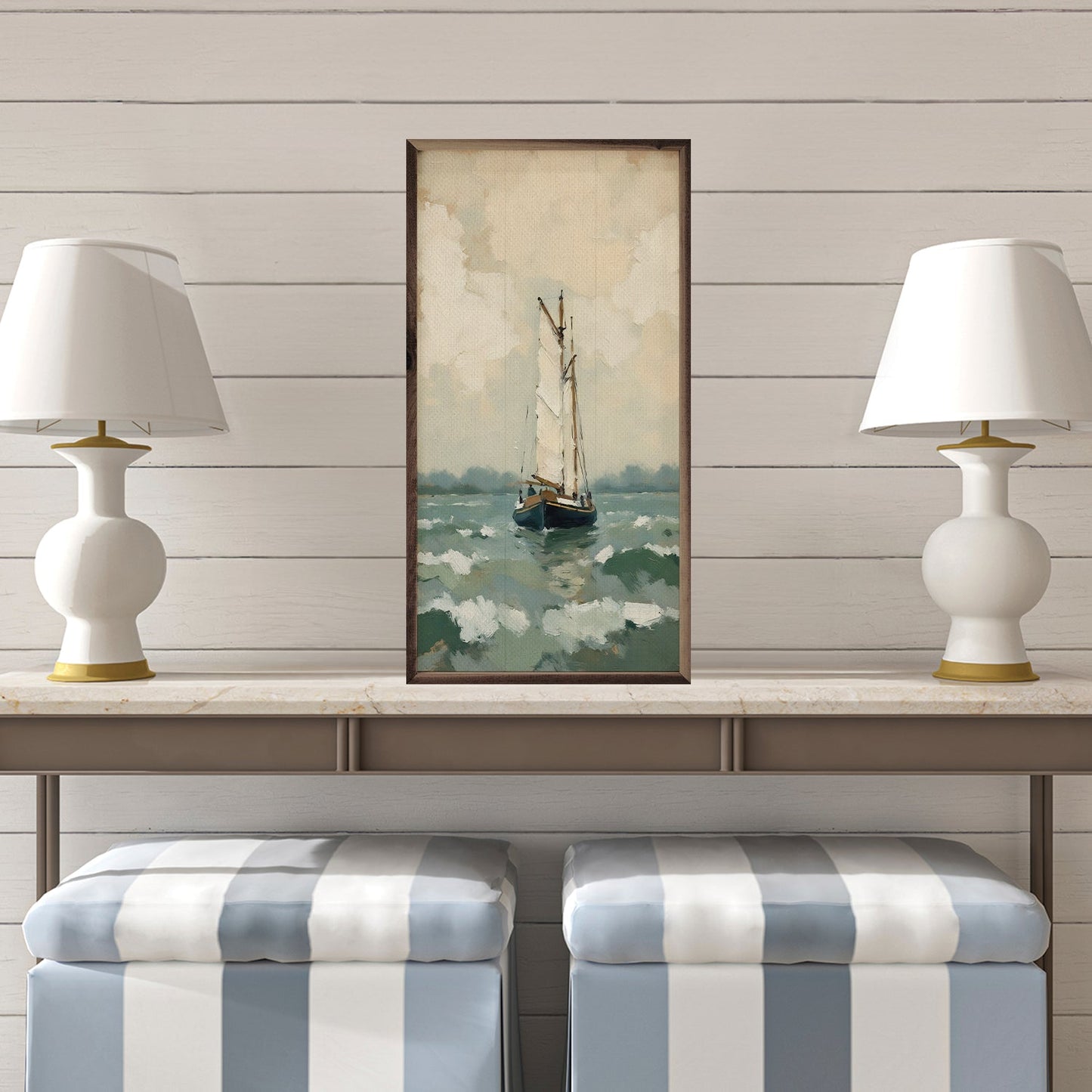 Navy Sailboat On Sea