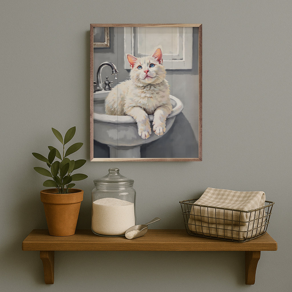 White Cat In Sink