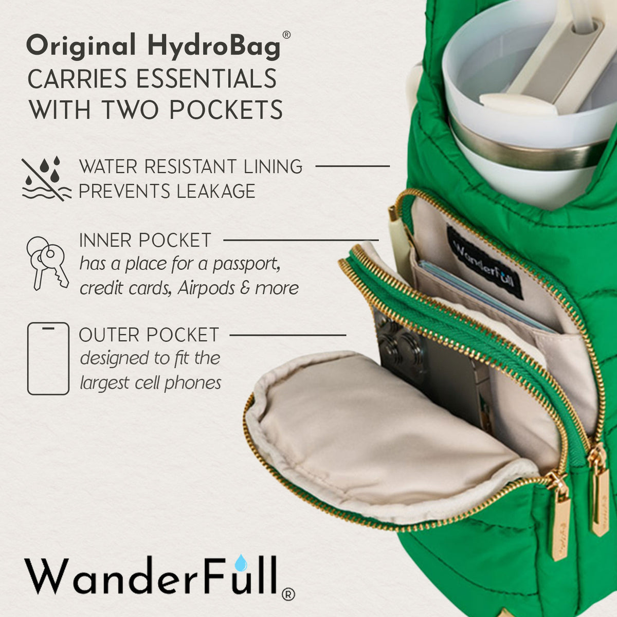 HydroBag® HANDLE®- Kelly Green with Pink and Green Striped Strap