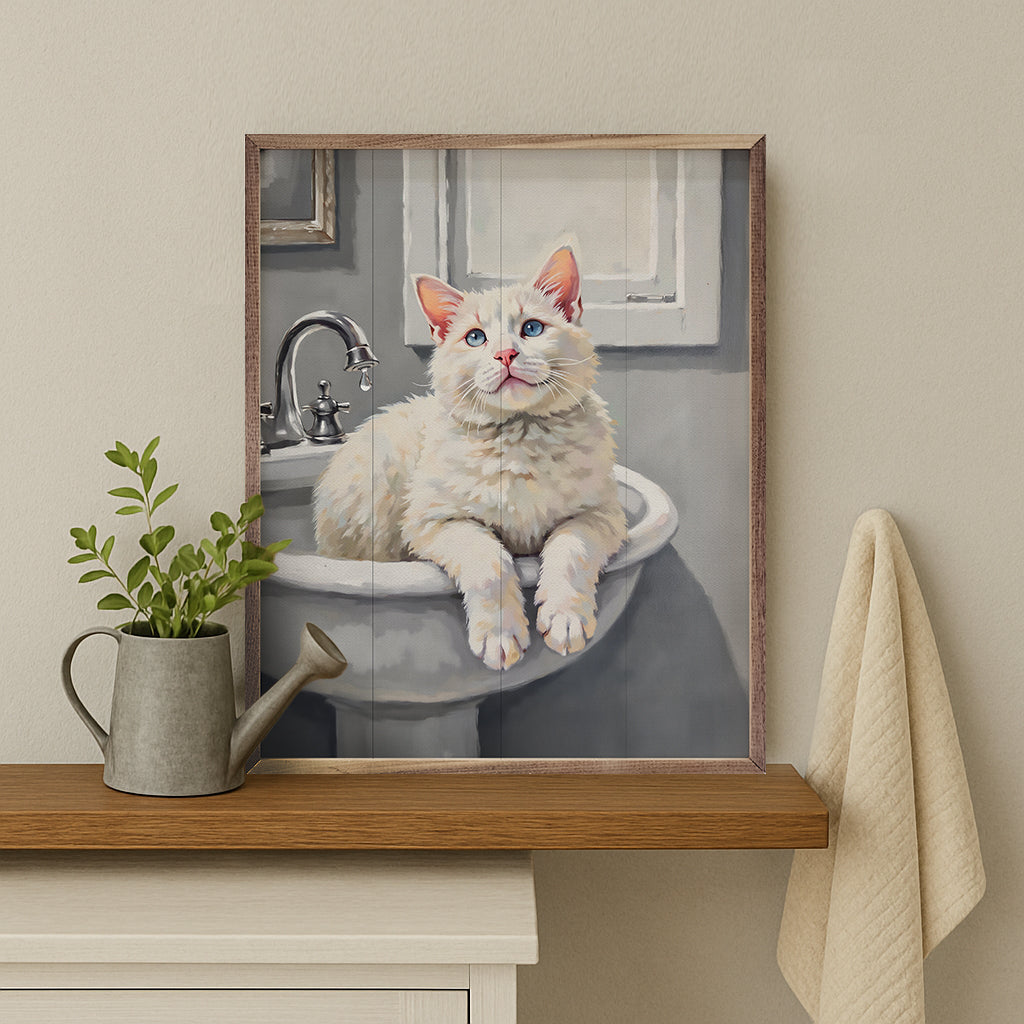 White Cat In Sink