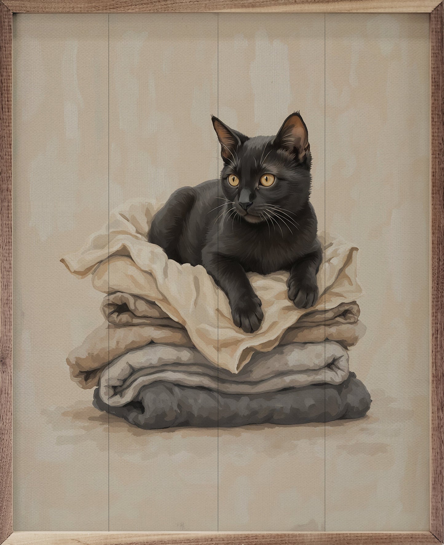 Black Cat On Folded Laundry