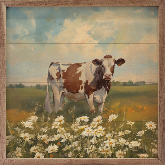 Red And Brown Holstein With Flowers
