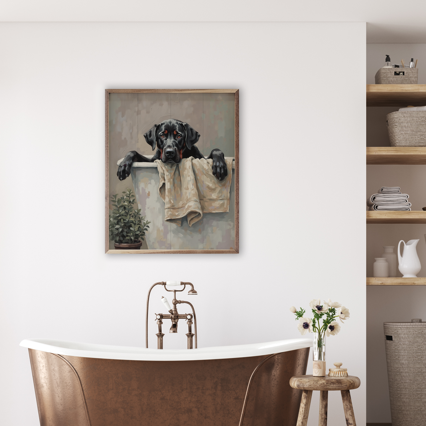 Bath Time Dog In White Tub