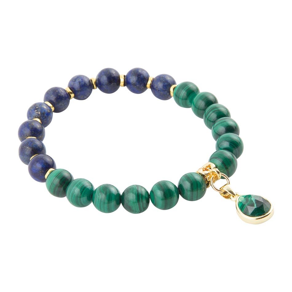 Dreamy Blue Lapis Green Malachite Charm  Golden Bracelet