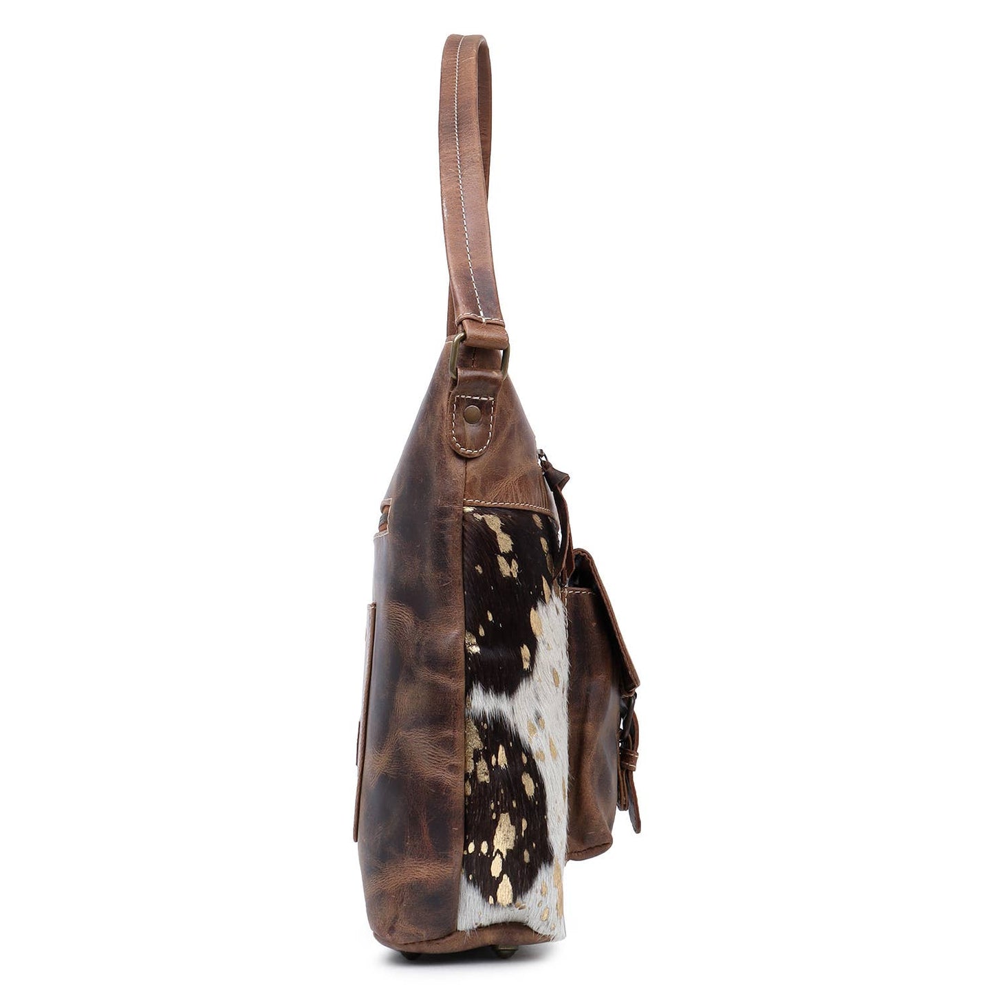 Brown/Gold Leather Shoulder Bag