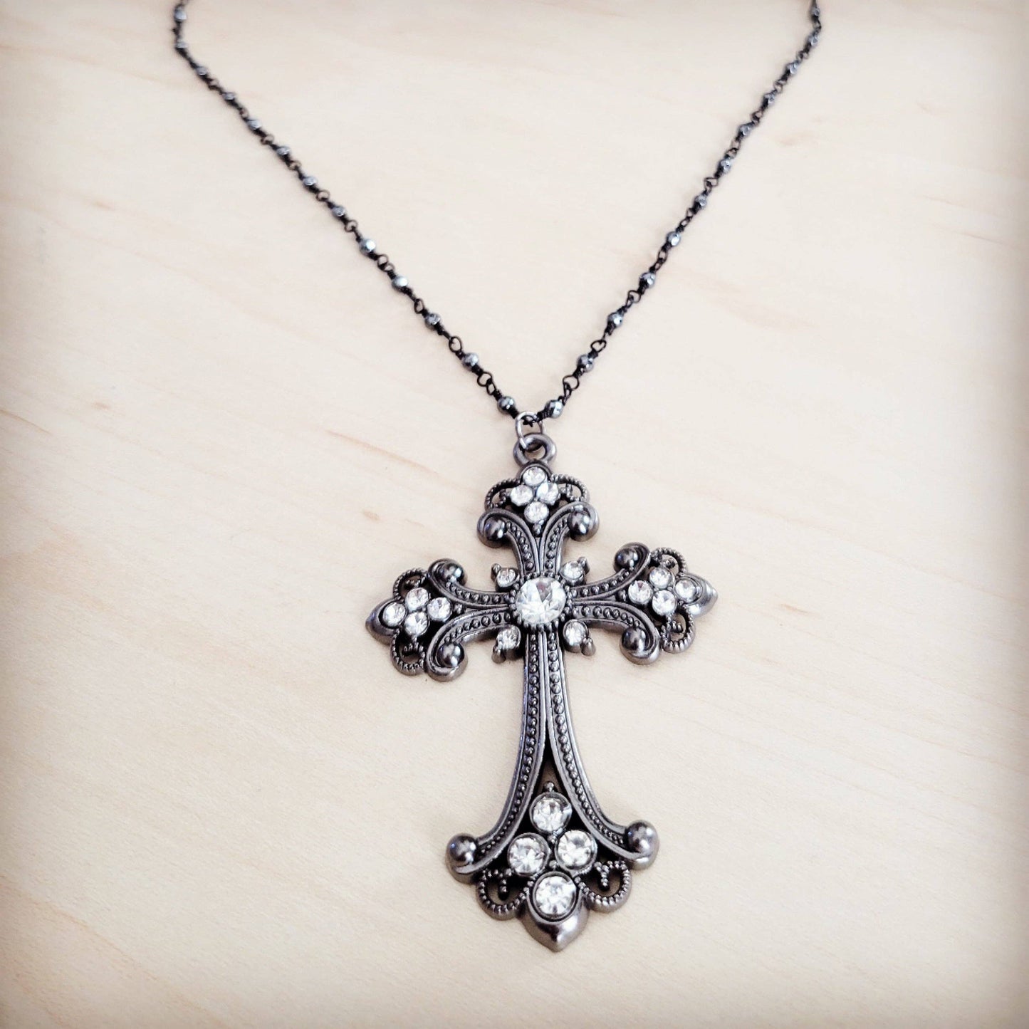 Victorian Gilded Filigree Cross Necklace 257ly