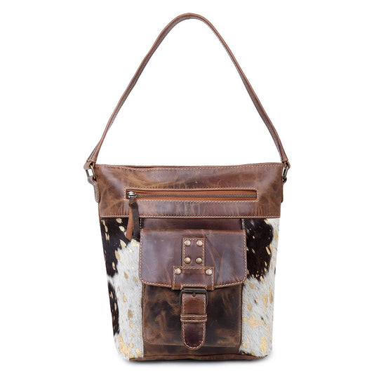 Brown/Gold Leather Shoulder Bag