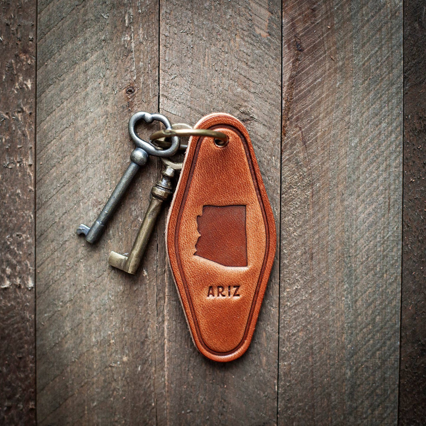 Arizona State Silhouette Leather Keychain Motel Style