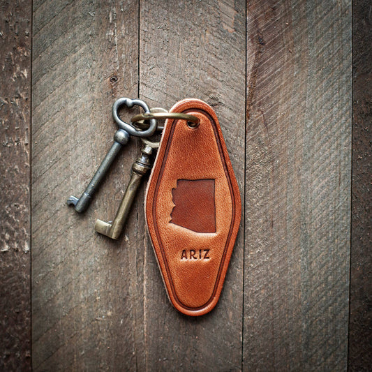 Arizona State Silhouette Leather Keychain Motel Style