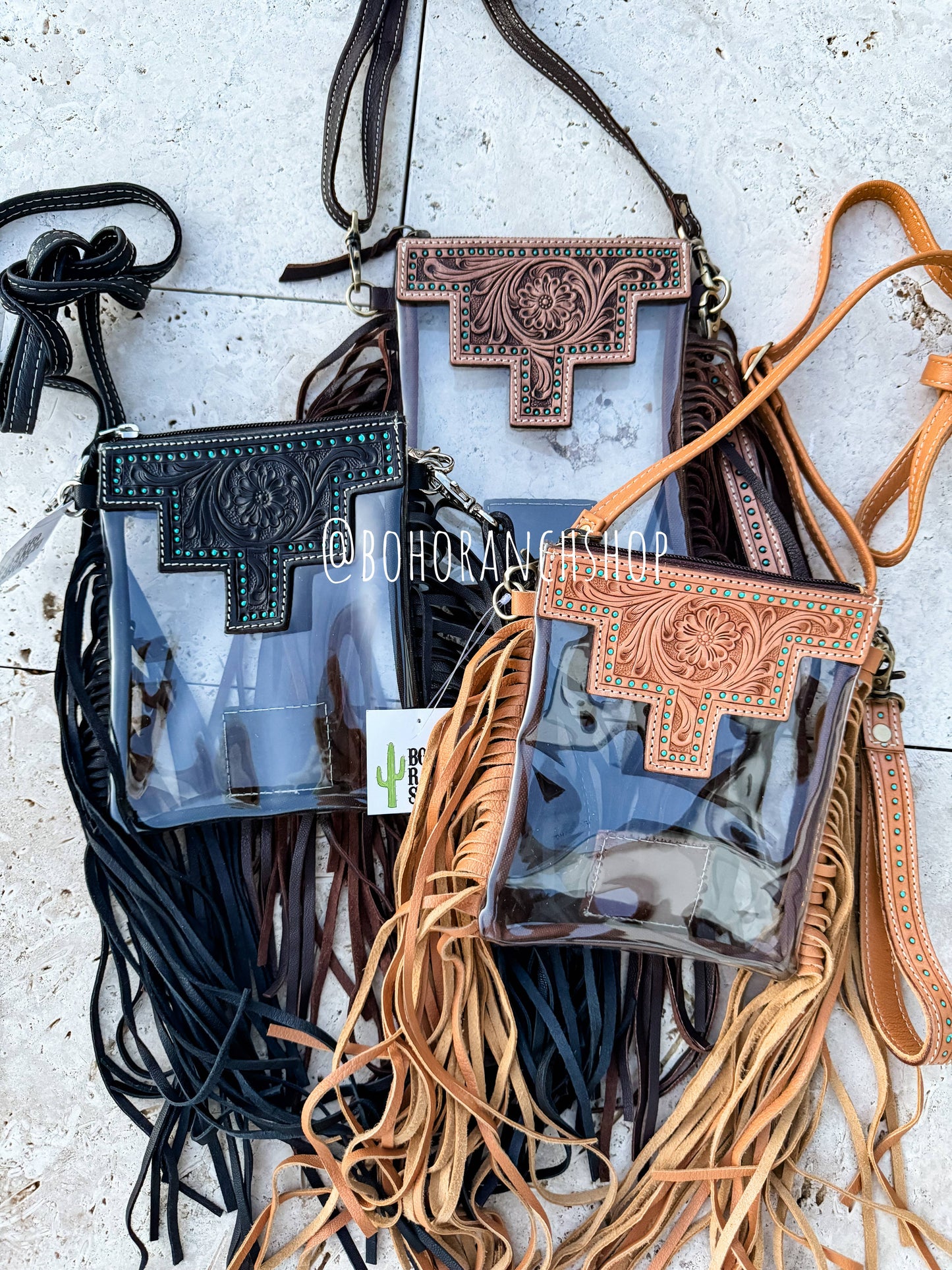 SHAYNE SMALL - Hand Tooled Clear Crossbody Concert bag