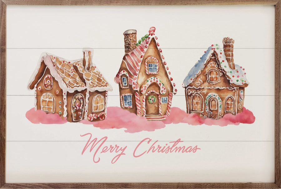 Pink Merry Christmas Gingerbread Houses White image 0