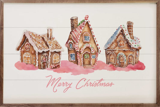 Pink Merry Christmas Gingerbread Houses White image 0