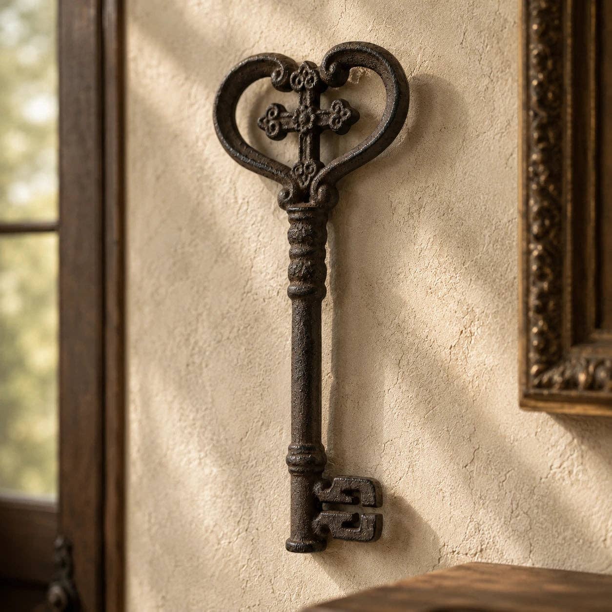 Decorative Skeleton Key, Oversized Cast Iron Wall Hanging, 11"