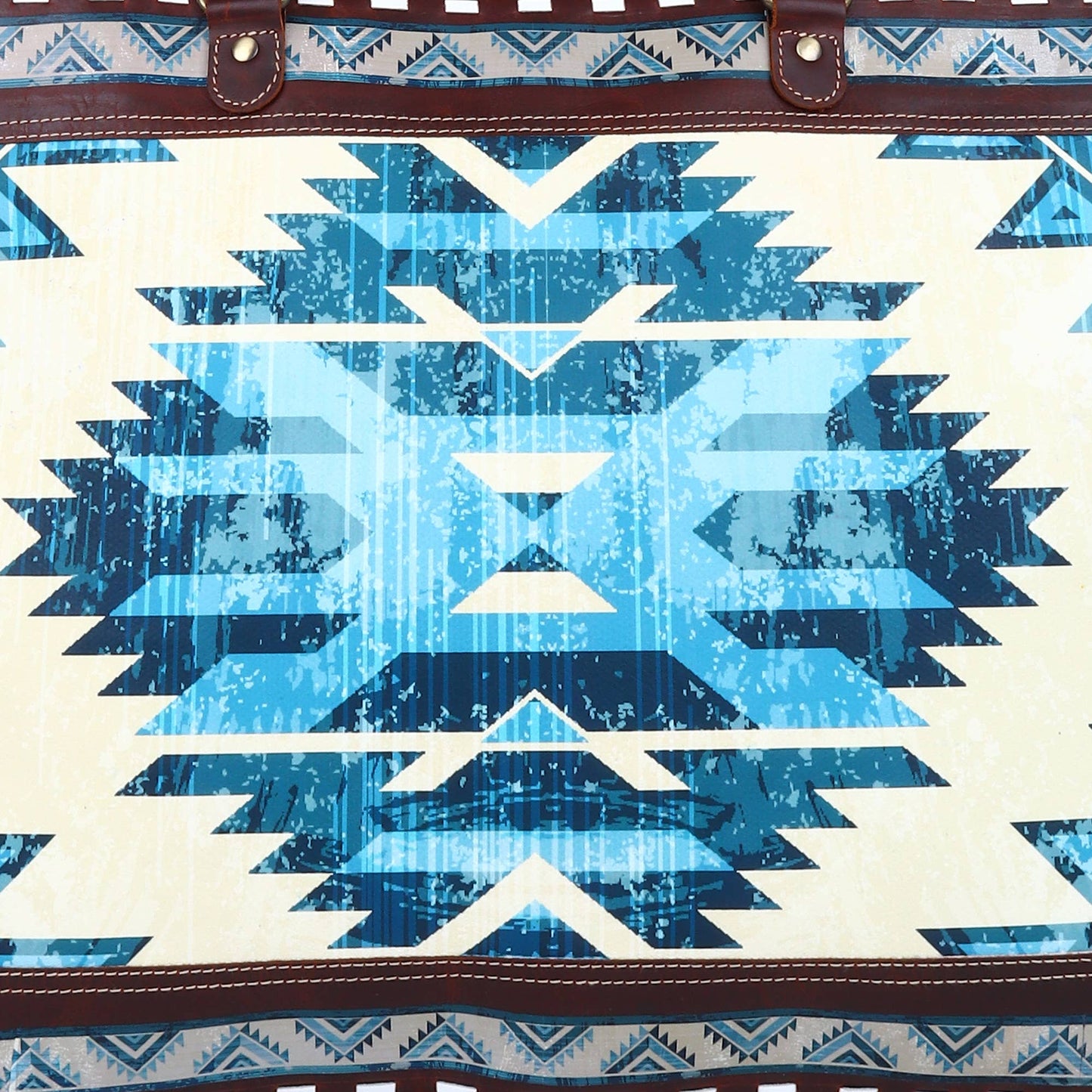 Blue Aztec Up-cycled Canvas & Genuine Leather Weekender Bag