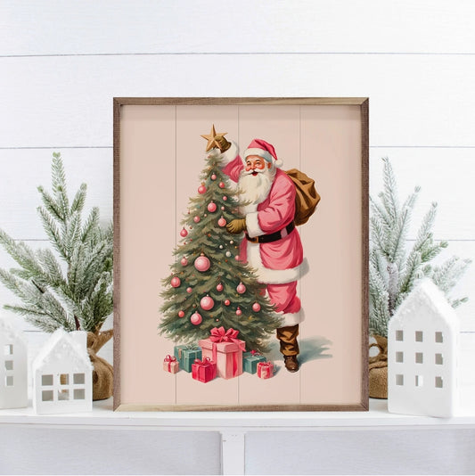 Pink Santa With Christmas Tree White image 0