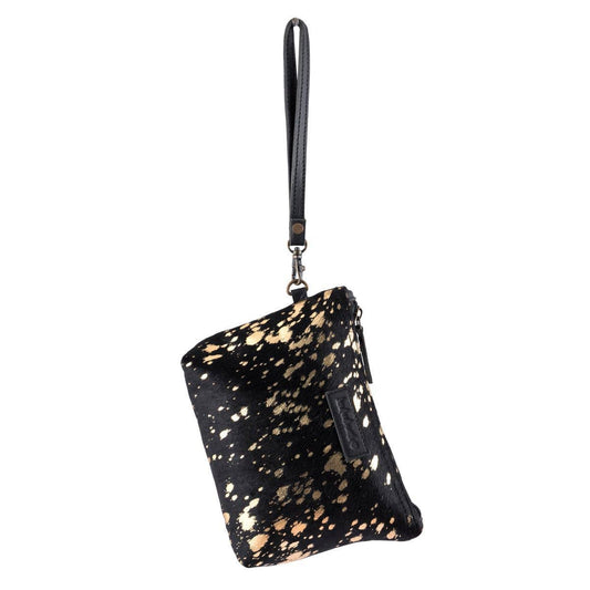 Black & Gold Leather Wristlet