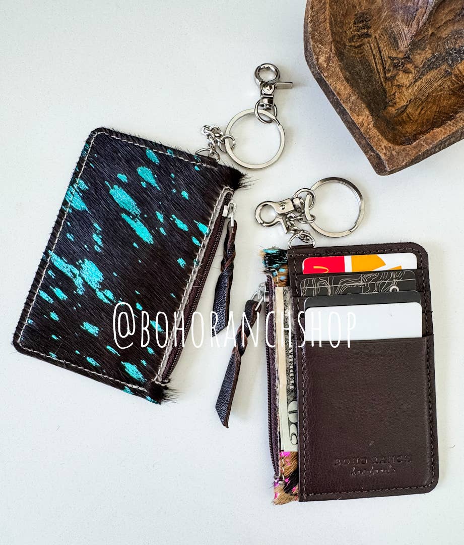 Brown & Turquoise Cowhide Keychain Wallet