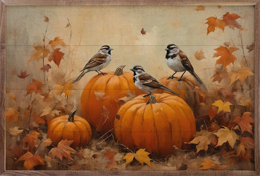 Sparrows On Pumpkins image 1