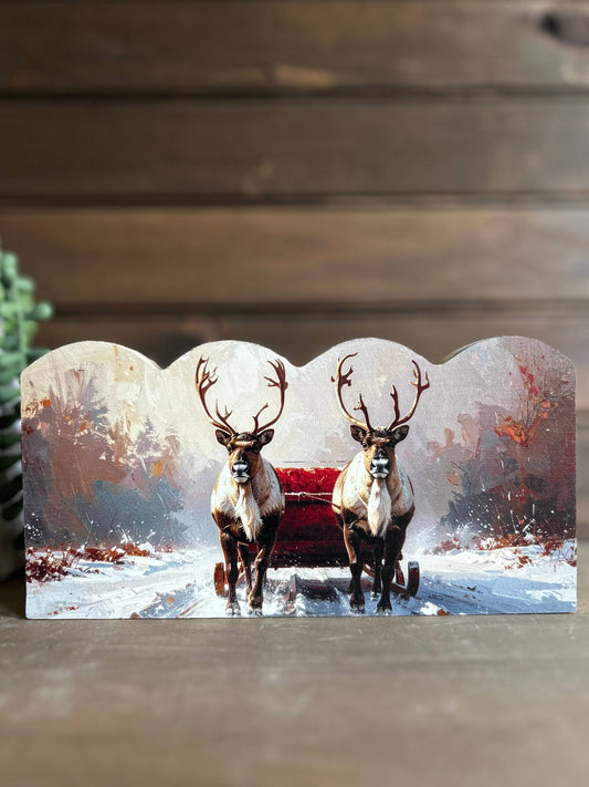 Reindeer Christmas Scalloped Wood Sign
