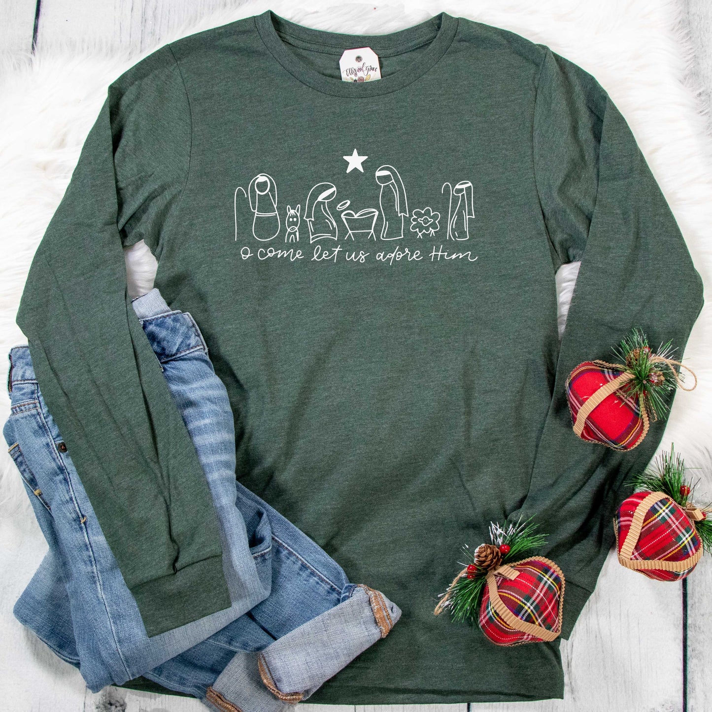 Manger O Come Let Us Adore Him Crew Longsleeve