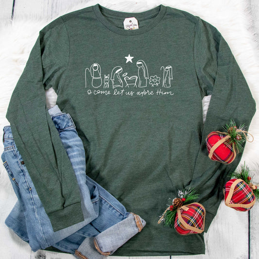 Manger O Come Let Us Adore Him Crew Longsleeve