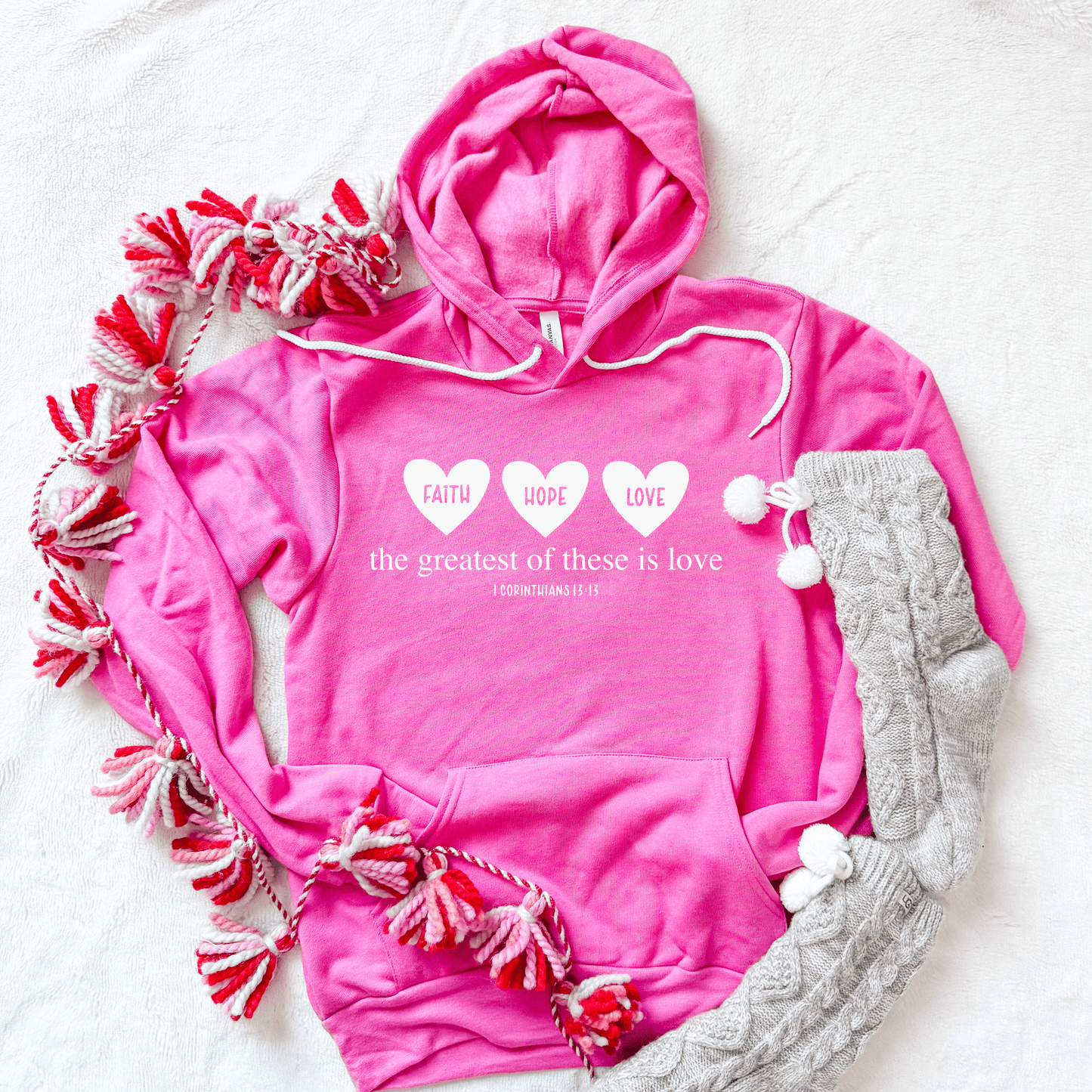 Faith Hope Love Hearts Premium Fleece Hoodie