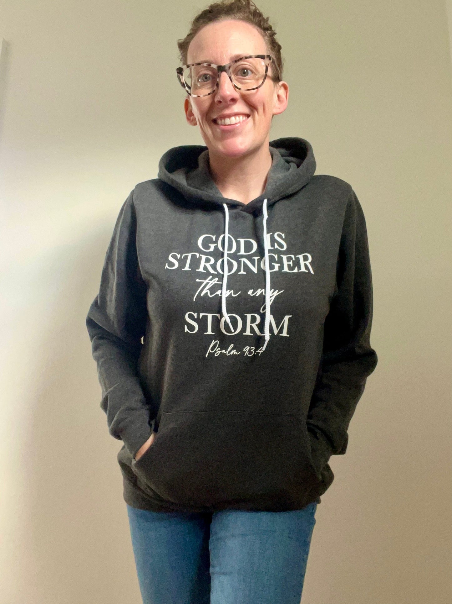 God Is Stronger Than Any Storm Premium Fleece Hoodie