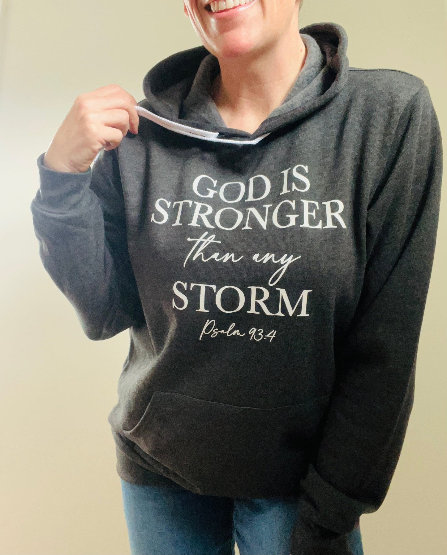 God Is Stronger Than Any Storm Premium Fleece Hoodie