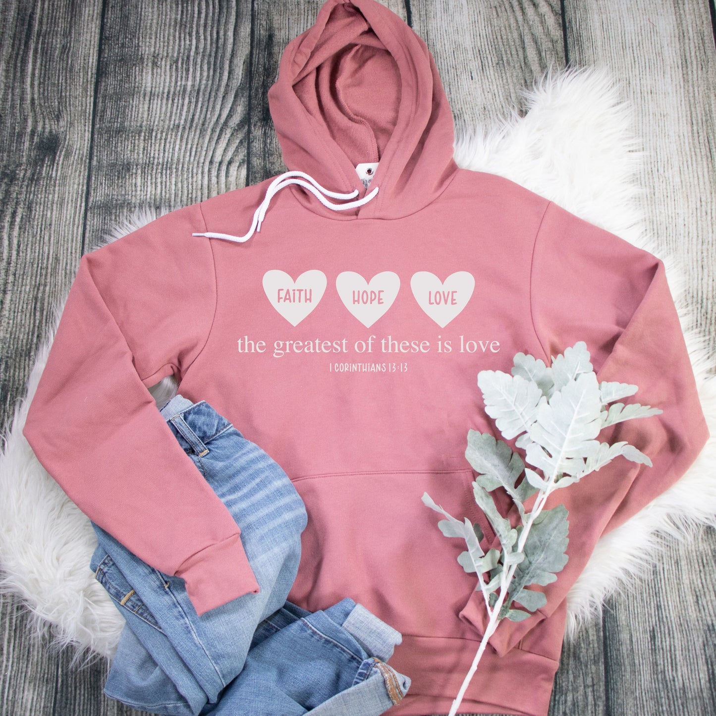 Faith Hope Love Hearts Premium Fleece Hoodie