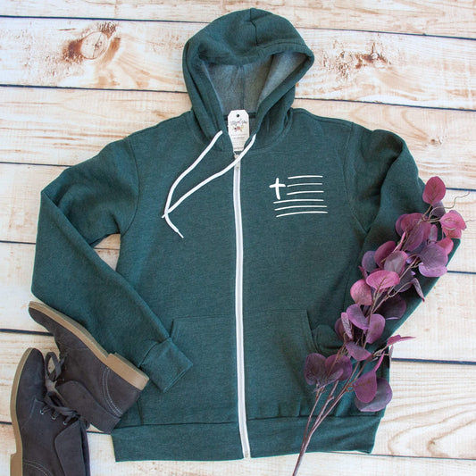 Cross Flag Premium Fleece Zip Up Hoodie