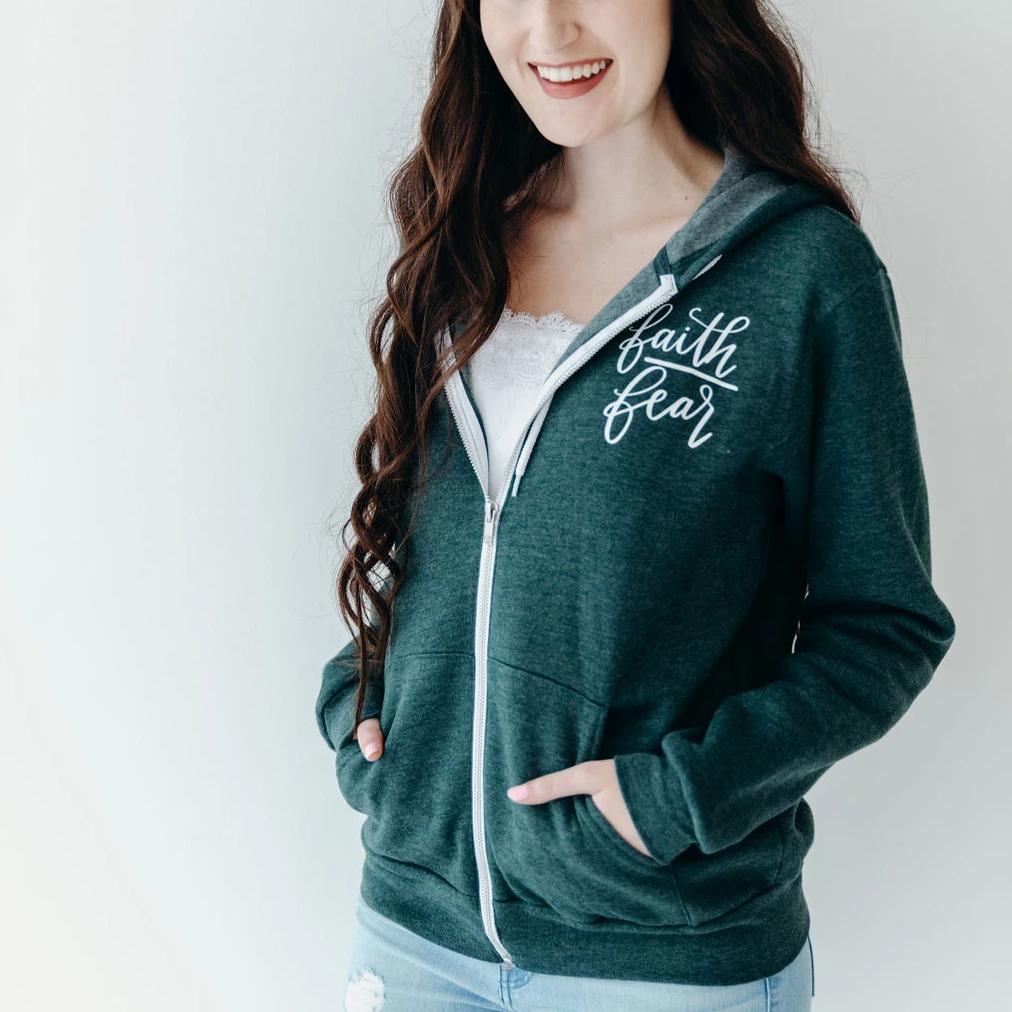 Faith Over Fear Premium Fleece Zip Up Hoodie